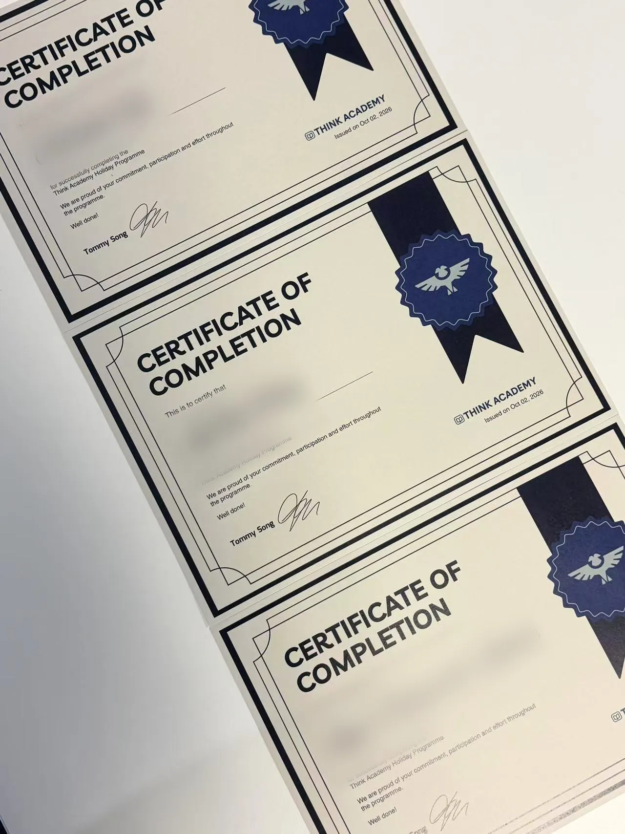 Think Academy certificates of completion